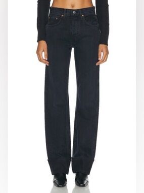 RE/DONE High Rise Loose Long Jeans 28 Blacken Blue NWT Wide Leg ButtonFly Cuffed